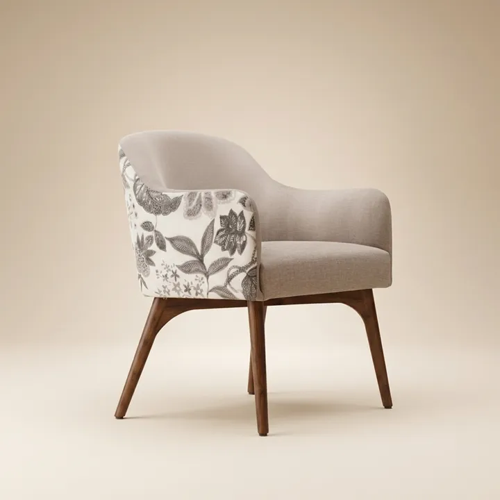 Teakwood Dining / Arm chair with Beige Fabric