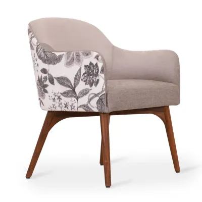 Teakwood Dining / Arm chair with Beige Fabric view 2