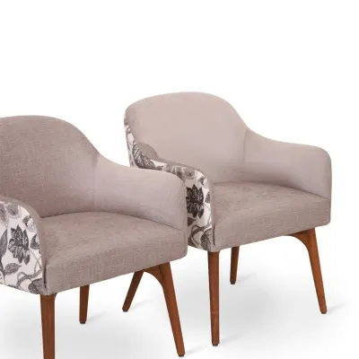 Teakwood Dining / Arm chair with Beige Fabric view 3