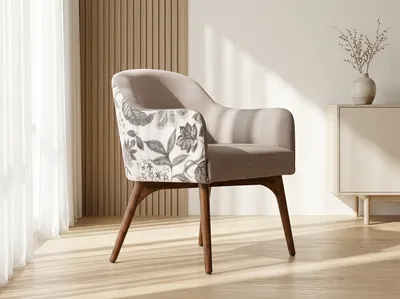 Teakwood Dining / Arm chair with Beige Fabric view 4