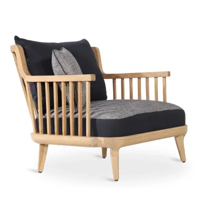 Solidwood Lounge Chair with Light Grey Fabric view 1