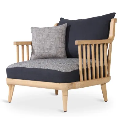 Solidwood Lounge Chair with Light Grey Fabric view 2