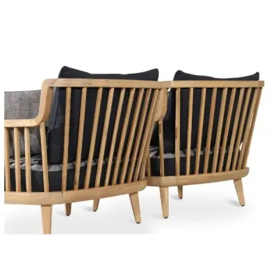 Solidwood Lounge Chair with Light Grey Fabric view 3