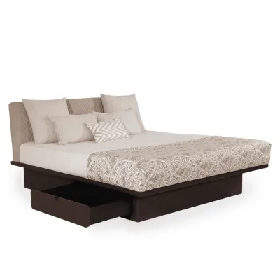 Koryto – King Size Solidwood Bed with Stone Beige Fabric view 1
