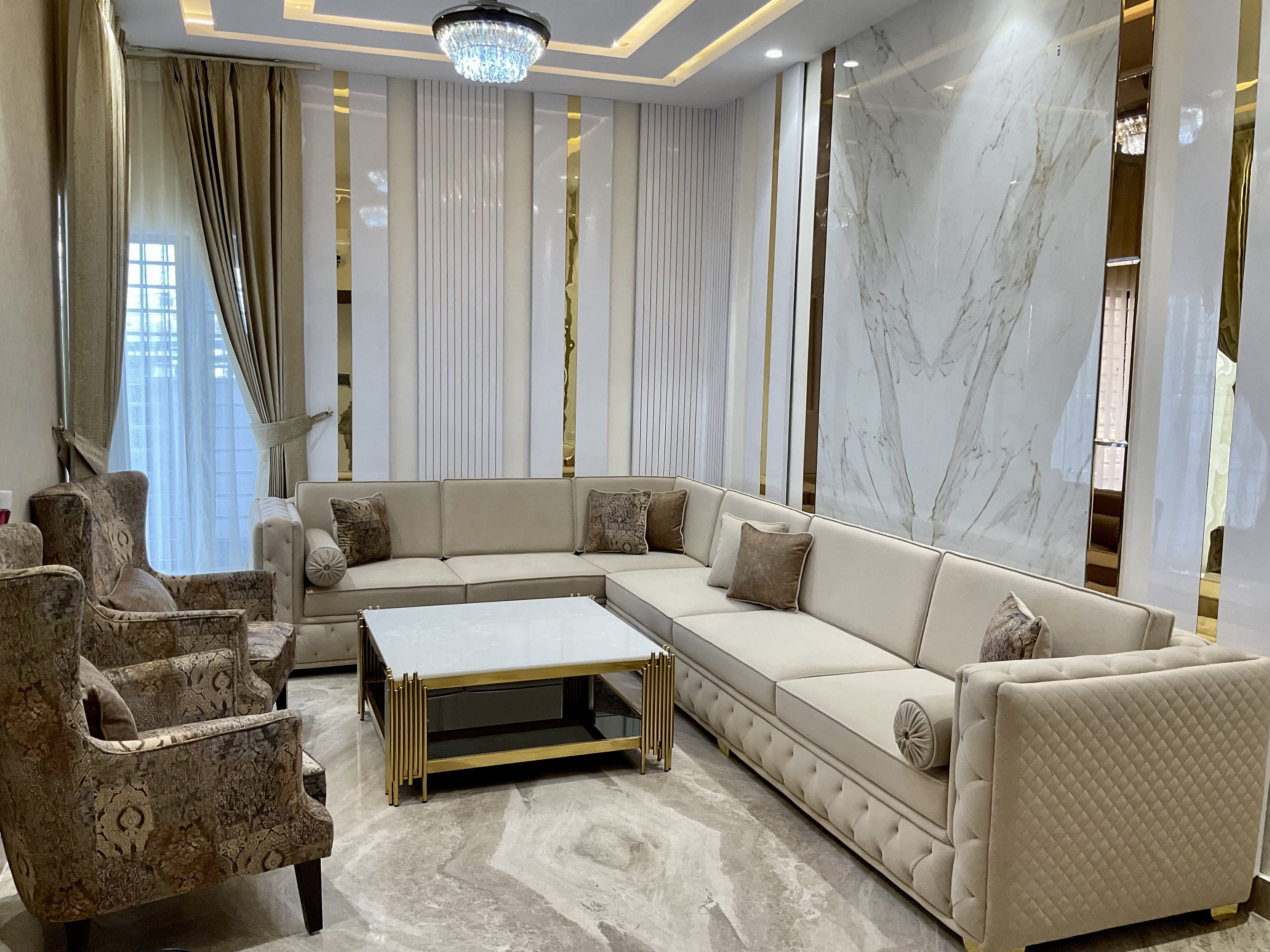 Luxury Piped Quilted Sectional Sofa