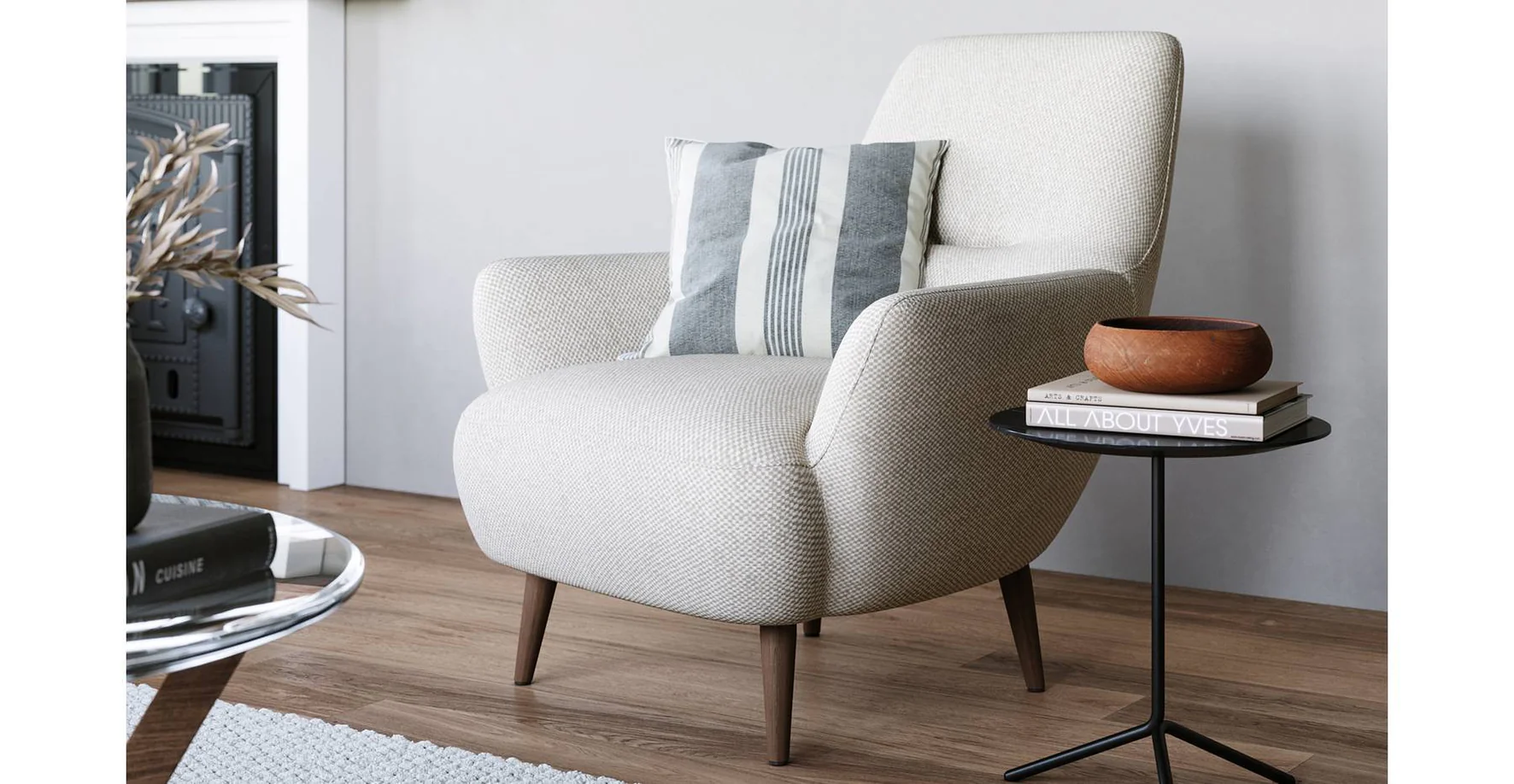 Modsy Accent Chair Wooden Leg - Natural Woven