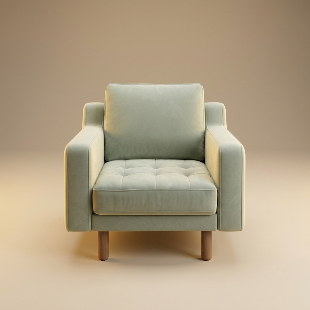 Modsy Armchair Cylindrical Wooden Leg - Velvet