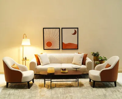 Ivory sofa with chairs view 2