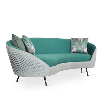 Rikoma – Curved Sofa with Green and Mint Fabric view 1