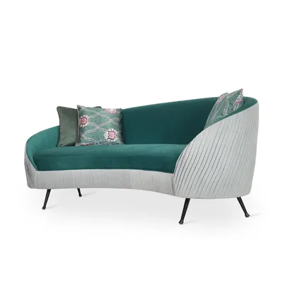 Rikoma – Curved Sofa with Green and Mint Fabric view 2