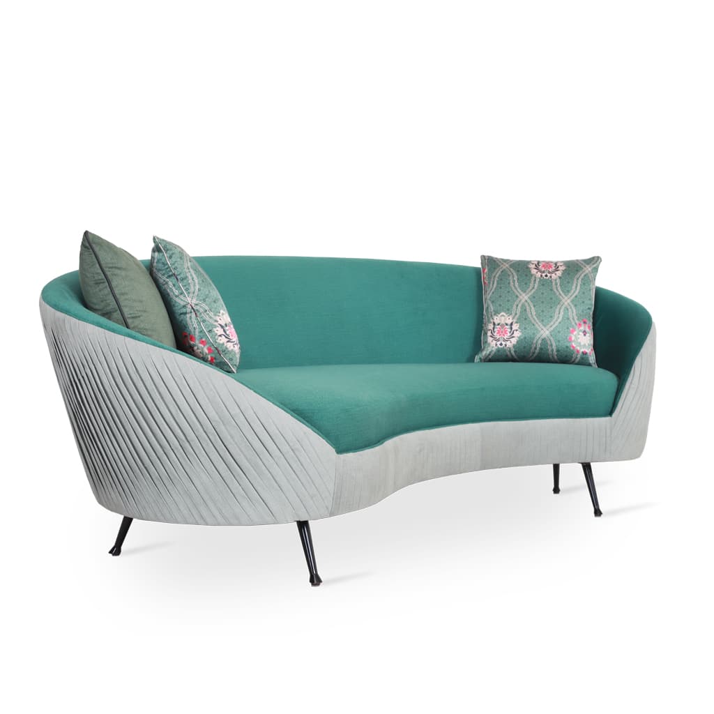 Rikoma – Curved Sofa with Green and Mint Fabric